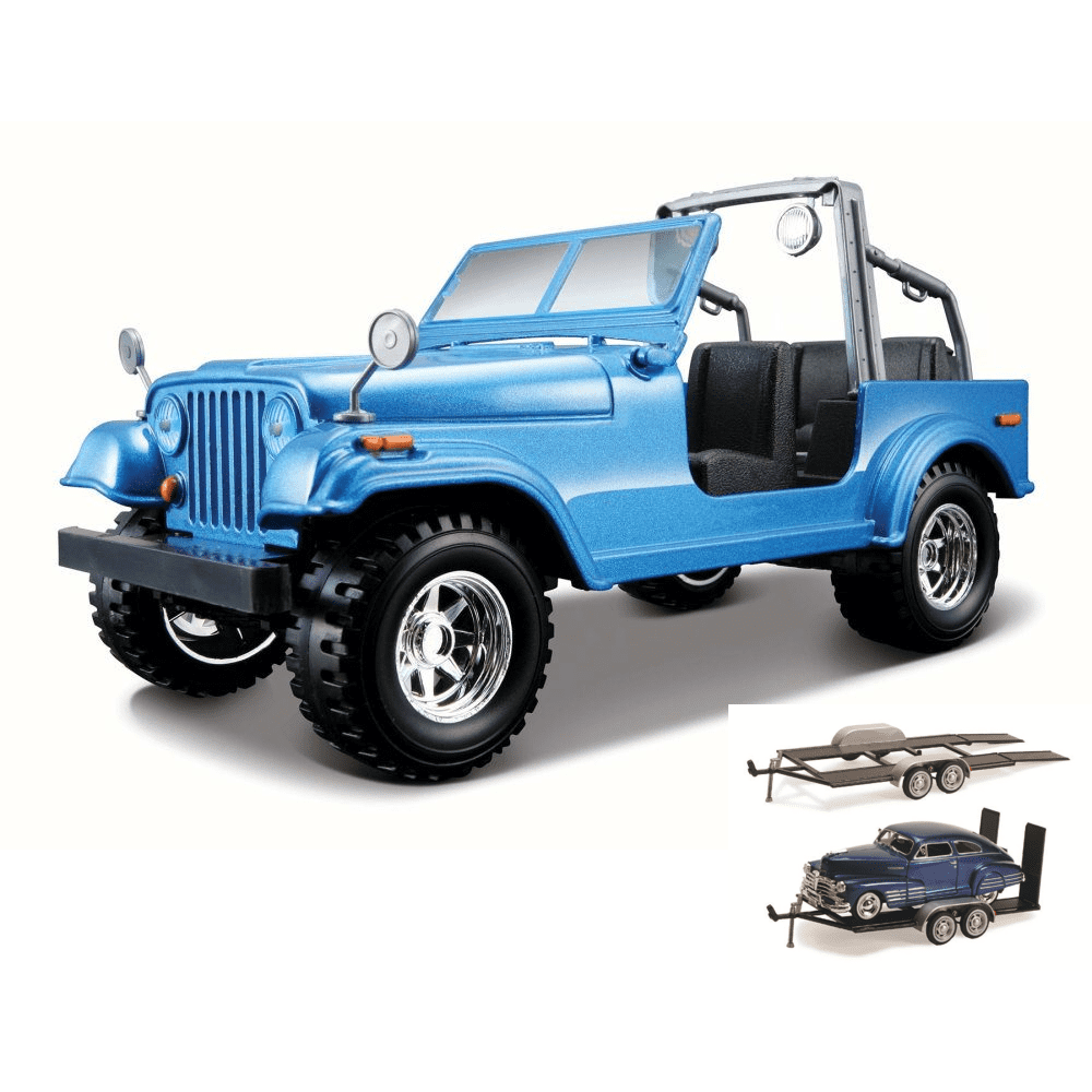 Diecast Car & Trailer Package Jeep Wrangler, Blue Bburago 22033 1