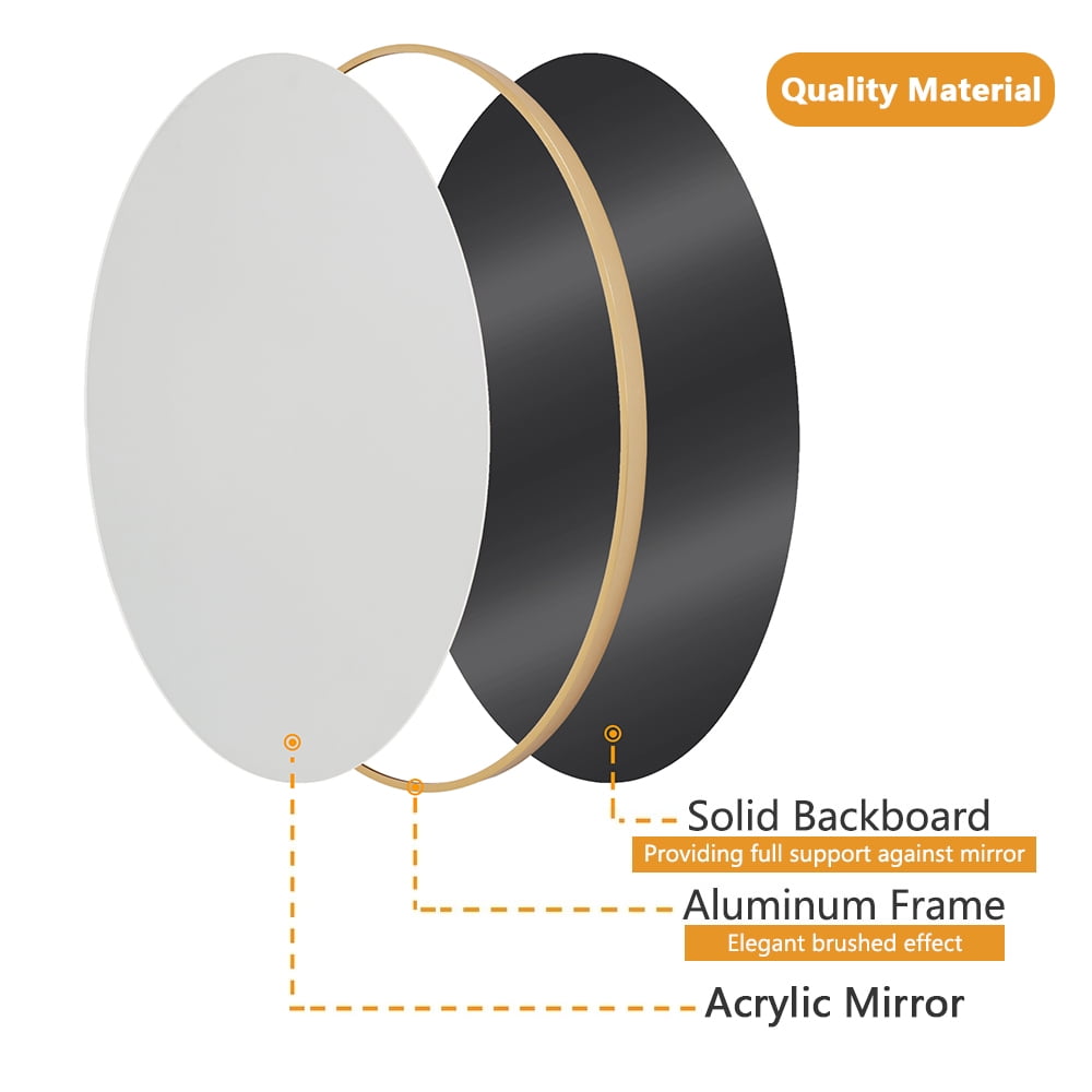 Abble 36'' Wall Mirror Round Vanity Mirror Aluminium Framed Circle Bathroom Mirror Modern Wall Mirror, Gold