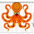 thumbnail image 1 of Vibrant Orange & Red Octopus Shower Curtain with Floral Design - Whimsical Bathroom Decor, 1 of 4