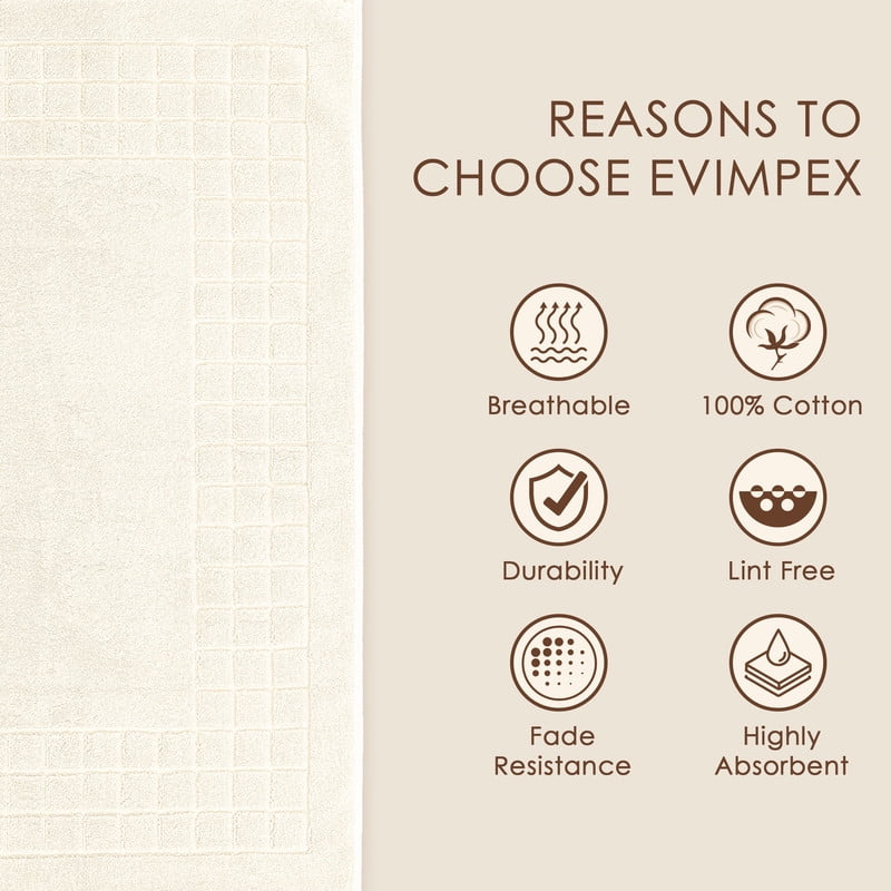 Evimpex Bath Mats, 20 x 36 Inches, 2pcs/set, 100% Ring Spun Cotton - Highly Absorbent, Quick-Dry, Soft, and Machine Washable Shower Bathroom Floor Mat for Home Use
