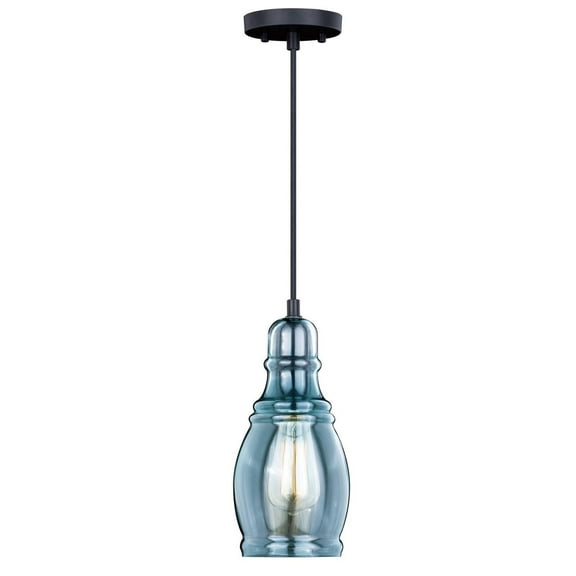 Mini Pendant Ceiling Light - Bronze Finish, Blue Glass Shade - Kitchen Island Lighting