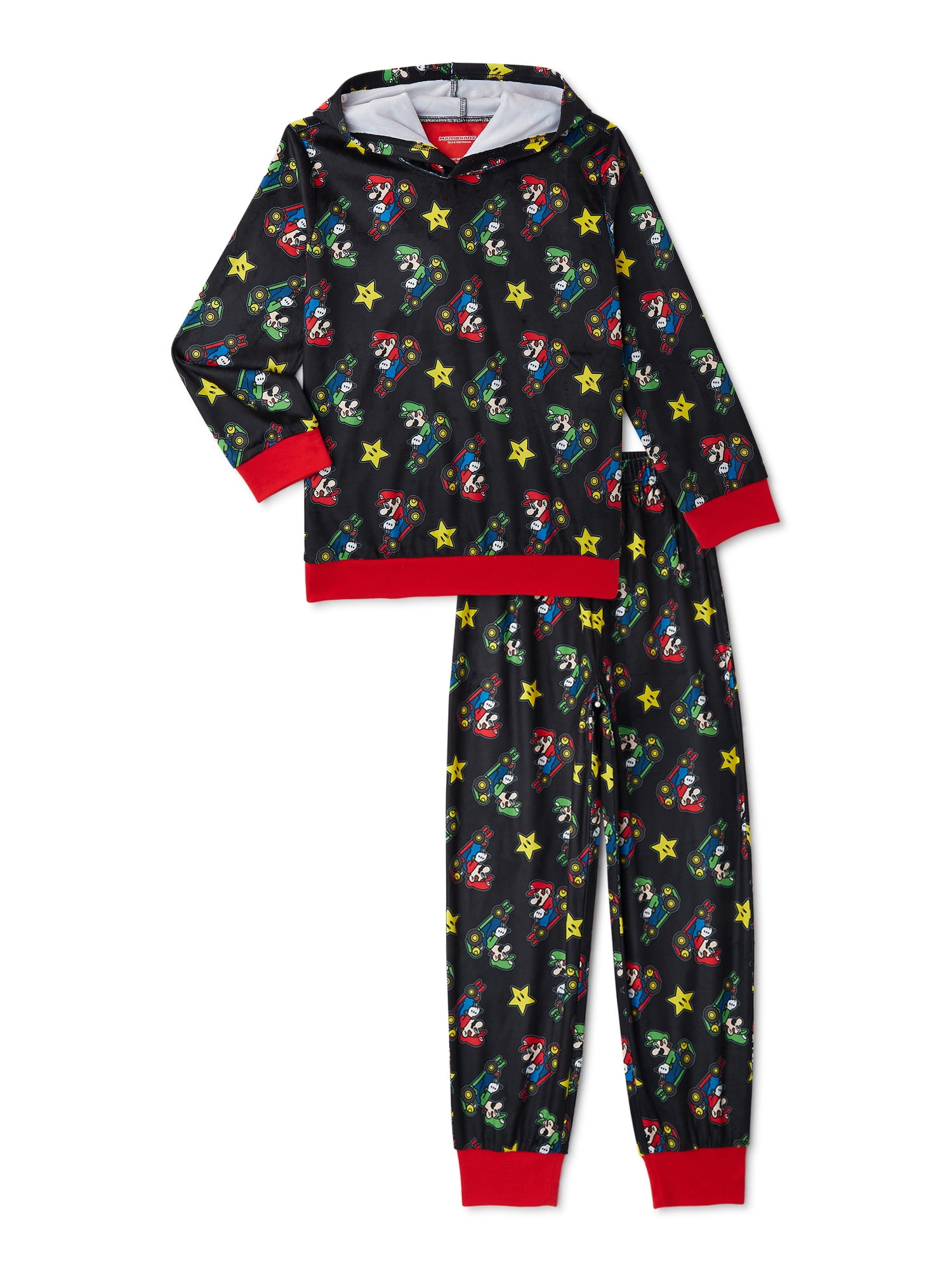 Super Mario Bros Boys Hooded Long Sleeve Top and Pants, 2-Piece Pajama ...