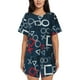 thumbnail image 1 of Fotbe Navy Blue Geometric Conjunto de Pijama Estampado para Mujer, 2 Piezas, Ropa de Dormir con Camiseta de Manga Corta y Shorts Suaves-Small, 1 of 6