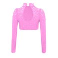 thumbnail image 5 of iixpin Big Girls Hip Hop Streetwear Sparkling Jazz Dance Crop Tops Mock Neck Cheerleading Dancing Clothes Pink 14, 5 of 6
