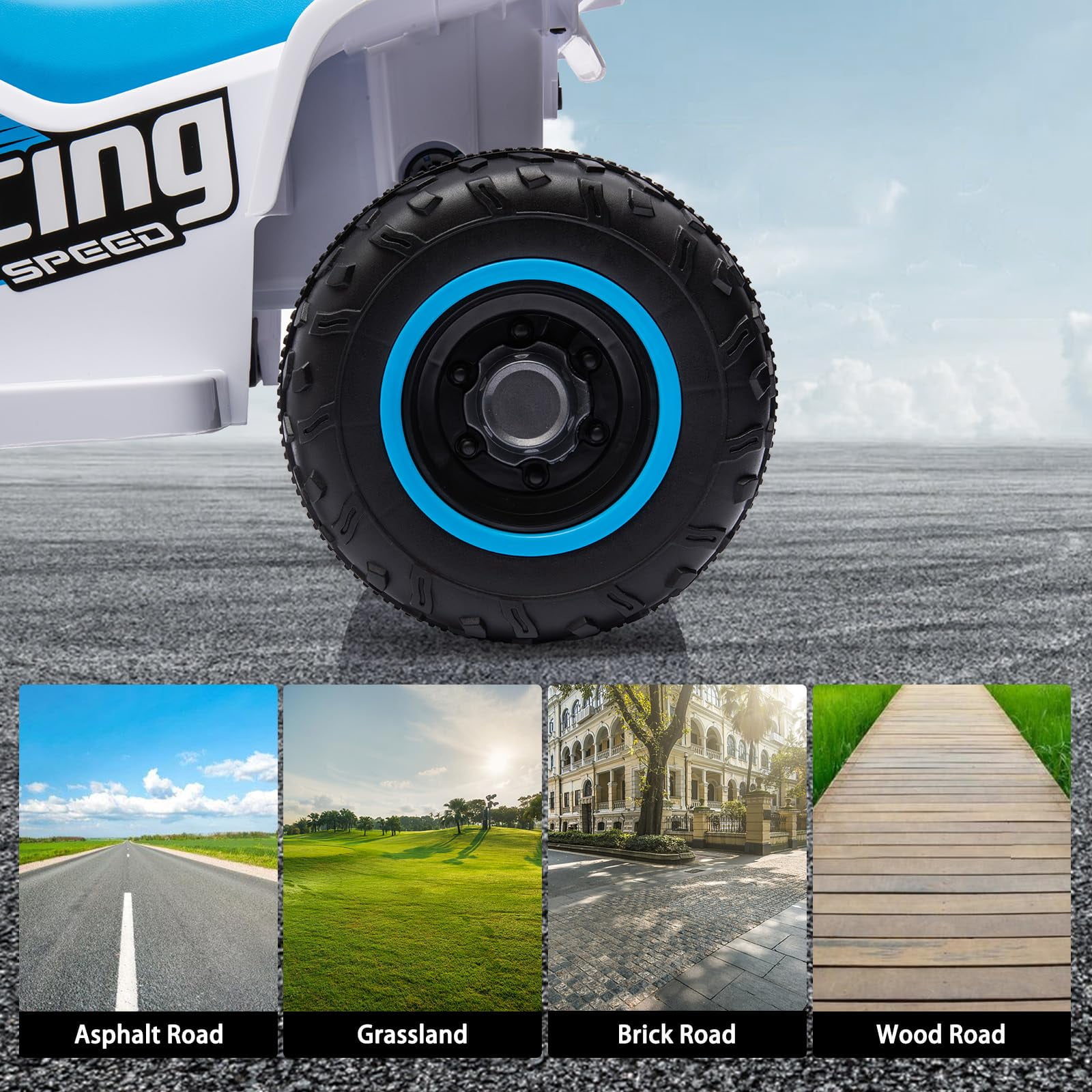 TROPOW Electric Ride On Cars with Remote Control,6V Kids Ride-On ATV – Fun, Safe, and Thrilling Outdoor Adventure Toy,Blue+White