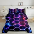 thumbnail image 2 of jejeloiu Neon Honeycomb Hexagon Full Size Comforter Sets,Modern Geometric Abstract Bedding Comforter Set,Gradient Pink Blue Black Bedding Sets For Adults,Super Cozy Room Decor,3 Pieces, 2 of 8