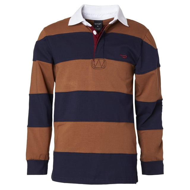 Polo Rugby à Manches Longues Rayé en Coton pour Garçons - Brun/marine - Taille 14
