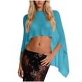 thumbnail image 2 of BLTIBY Womens Sheer Poncho Top Beach Sun Shirts Lightweight Knit Shrug Bolero Mesh Batwing Sweater Wraps Cover Up Beachwear Blue Free Size, 2 of 5