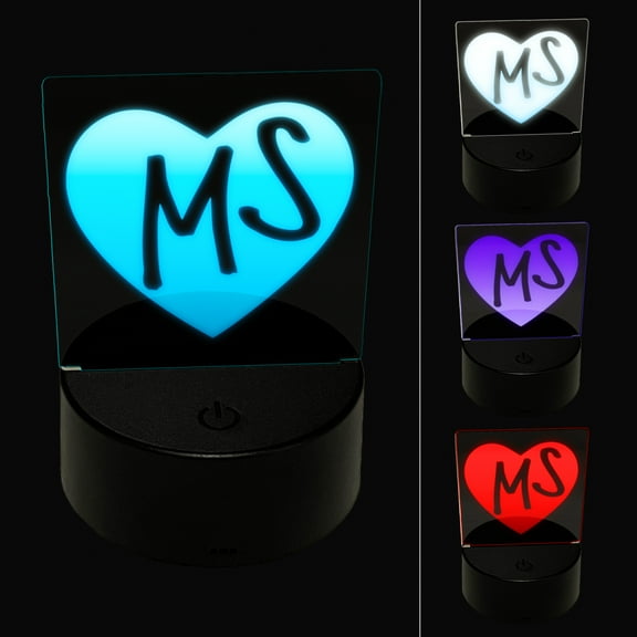 MS Mississippi State in Heart LED Night Light Sign 3D Illusion Desk Nightstand Lamp