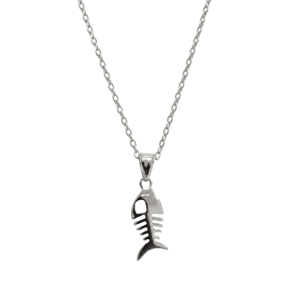 Silver Tone Fish Skeleton Pendant Necklace Unique Animal Inspired Charm Necklace Fashion Jewelry Accessory for Casual Everyday Wear