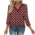 thumbnail image 3 of Ahuyic Womens V-Neck Blouse 3/4 Sleeve Print T-Shirt Flowy Casual Everyday Top XL Red, 3 of 5