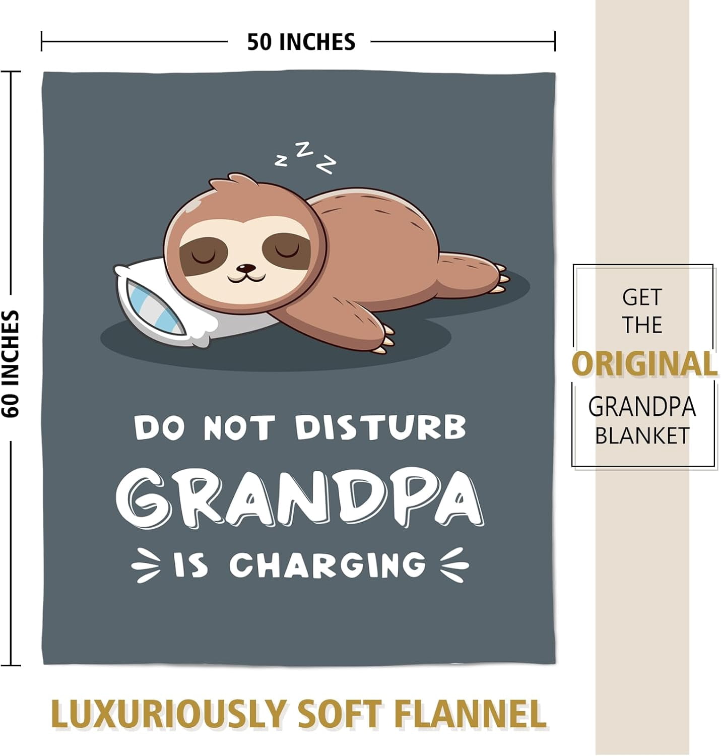 Funny Fathers Day Birthday Gifts for Grandpa, Grandpa is Charging Sloth Blanket, Gifts for Grandpas from Grandkids, Grandpas Present for Christmas, Super Soft Blanket for Grandfather