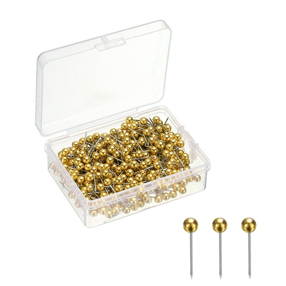 Uxcell 400 Pcs Alfileres, Alfileres de Mapa con Cabeza Redonda de 4mm, Alfileres Decorativos para Tablero de Anuncios, Oficina en Casa, Viajes, Manualidades, Mapa, Foto, Dorado