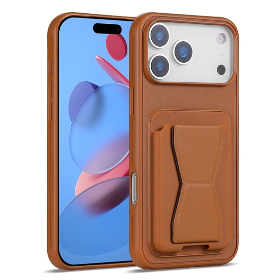 Magnetic Leather Wallet Stand Case Designed for iPhone 17 Pro - Brown