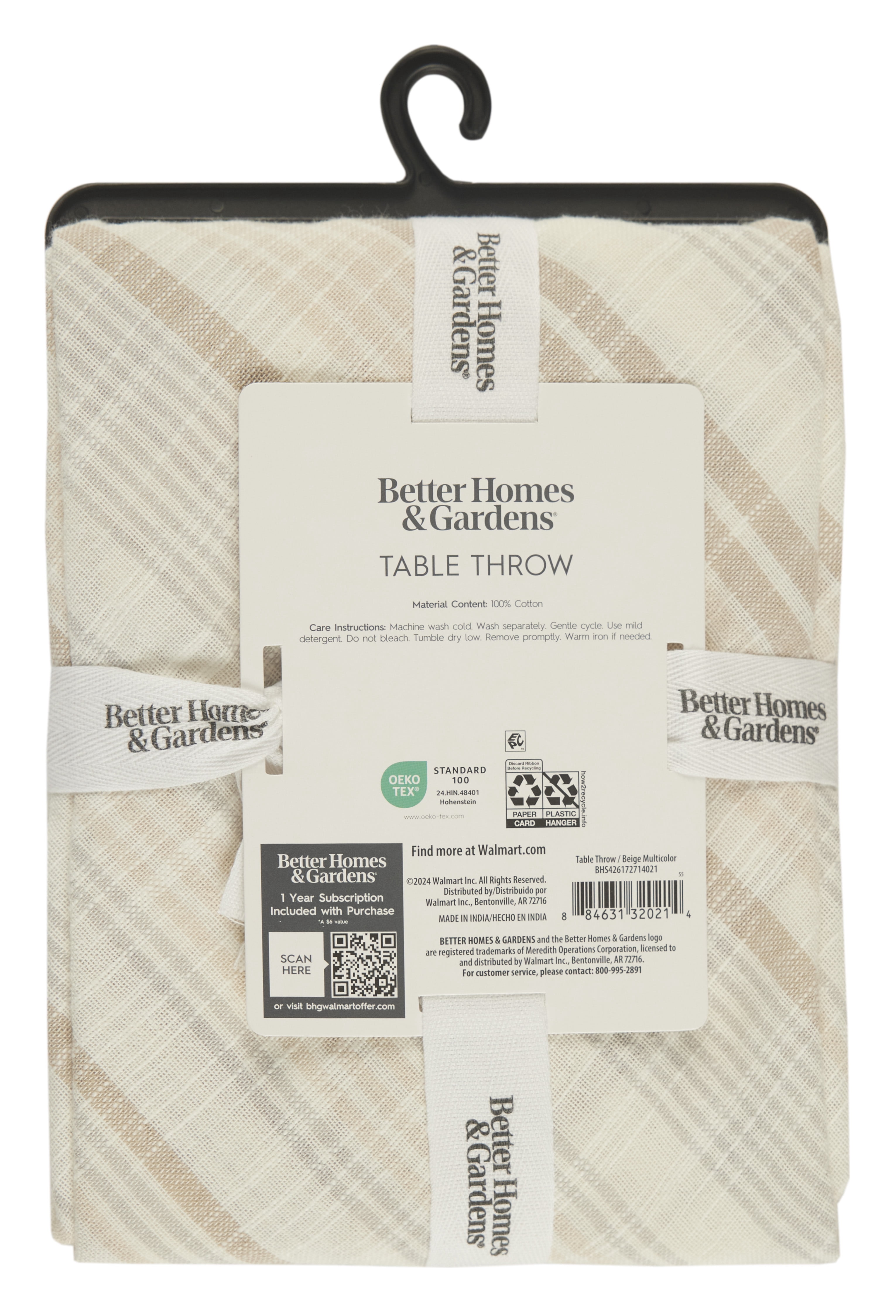 Better Homes & Gardens Natural Stripe Table Throw, 50 in x 50 in, Neutral, 100% Cotton