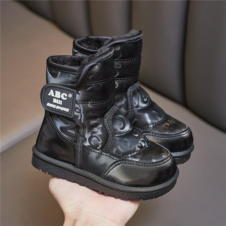 

Girls winter warm cotton boots children s plus velvet imitation silk leather shoes water repellent and anti-skid snow boots