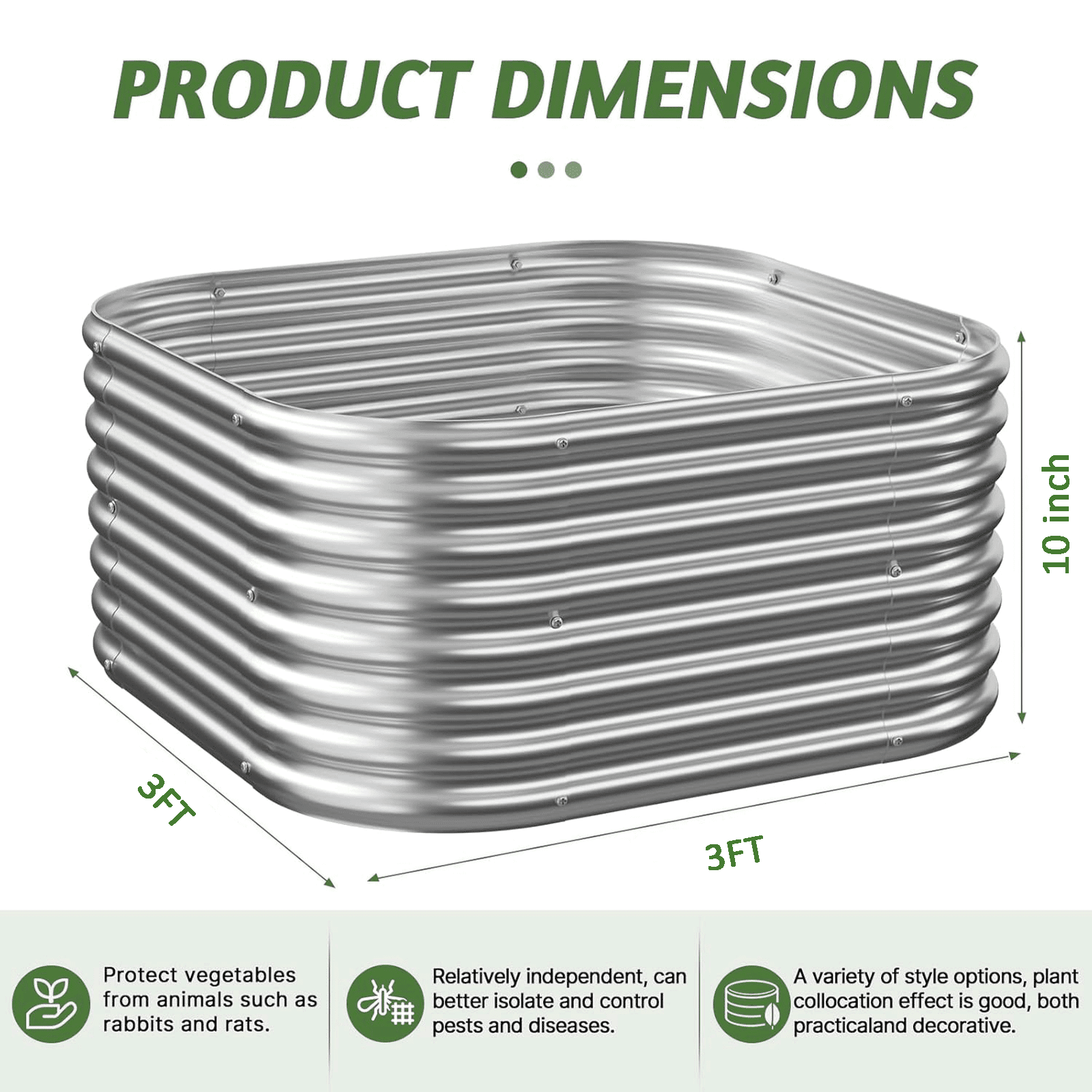 CATMANOR 4 Pack 3x3FT Corrugated Galvanized Steel Raised Garden Bed Outdoor, Metal Above Ground Garden Bed for Vegetables and Flowers, Raised Beds for Gardening-3x3FTx10Inch