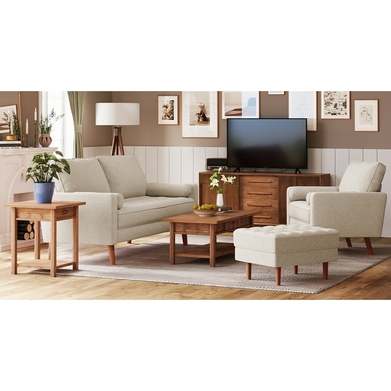 Neche 68 Linen Loveseat Sofa Couch Mid Century Modern 2 Pillows Beige Walmart