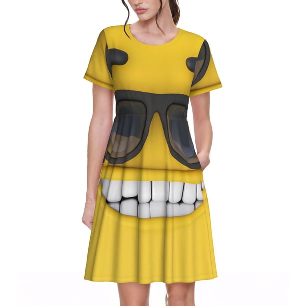 Fotbe Smiling With Sunglasses Vestido Largo de Moda para Mujer, Vestido Tipo Camiseta con Manga Corta y Estilo Casual a Rayas y Bloques de Color