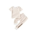 thumbnail image 1 of hirigin Baby Kid Pants Set, Short Sleeve T-shirt with Letters Print Long Pants for Girls Boys, 1 of 9