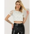 thumbnail image 2 of DARING DIVA Sequin Shiny Glitter Crop Top Tassel T-Shirt L Silver White, 2 of 6