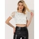 thumbnail image 2 of Camiseta con borlas y mangas cortas Allegra K con purpurina brillante y lentejuelas para mujer Blanco plateado S, 2 of 5