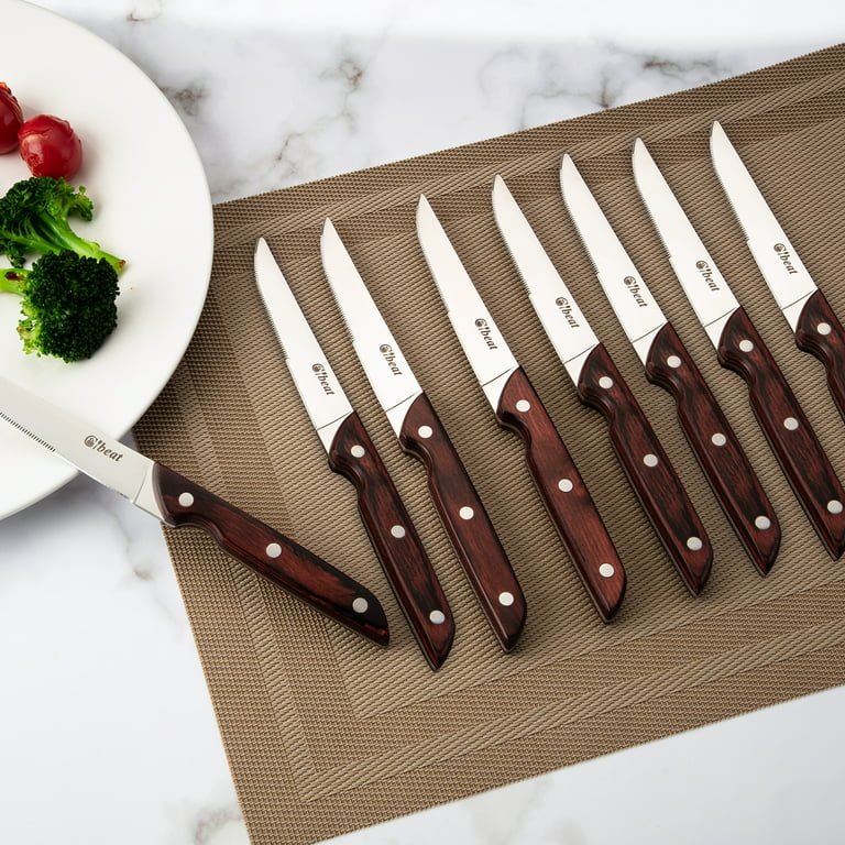 dearithe Serrated Steak Knives Set of 12, Stainless Steel Sharp Blade  Flatware Steak Knife Set,4.5 In, Hammered Pattern Hollowed Handle,For  Kitchen