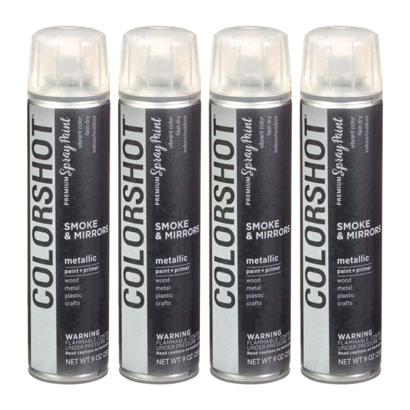 COLORSHOT Metallic Spray Paint, Smoke & Mirrors (Dark Silver) 9 oz. 4 Pack, Fast-Drying Acrylic Paint, Indoor & Outdoor Use