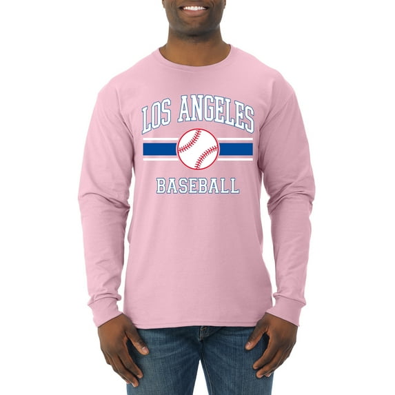 Wild Bobby City of Los Angeles LA Baseball Fantasy Fan Sports Men's Long Sleeve T-Shirt, Light Pink, Small