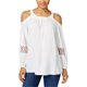 thumbnail image 1 of Estilo y co. Blusa tipo jersey con hombros descubiertos y abertura para mujer, blanca, mediana, 1 of 1