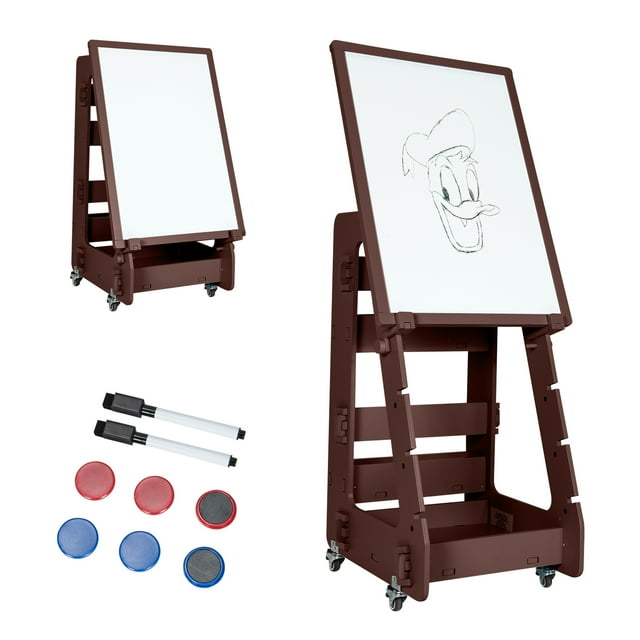 Gymax Kids' Standing Art Easel Dry-Erase Board Double Sided Chalkboard Coffee