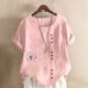 thumbnail image 2 of Vestidos Casuales Para Mujer, Blusas De Mujer De Moda Blusa informal de lino con cuello redondo y manga corta con botones para mujer, talla grande, estampada, 2 of 4