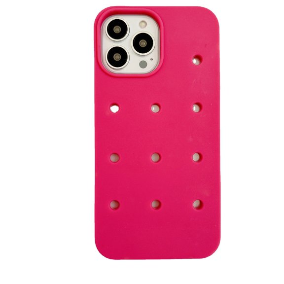 Silicone anti-fall hole shell DIY buckle iPhone15/16 mobile phone case (Rose Red,iPhone15)