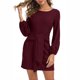 thumbnail image 1 of Vestido Corto De Manga Farol Larga, Vestido De Cóctel De Color Puro, Transpirable, Cuello Redondo, Cintura Elegante Para Citas ANGGREK Vino Tinto S, 1 of 6