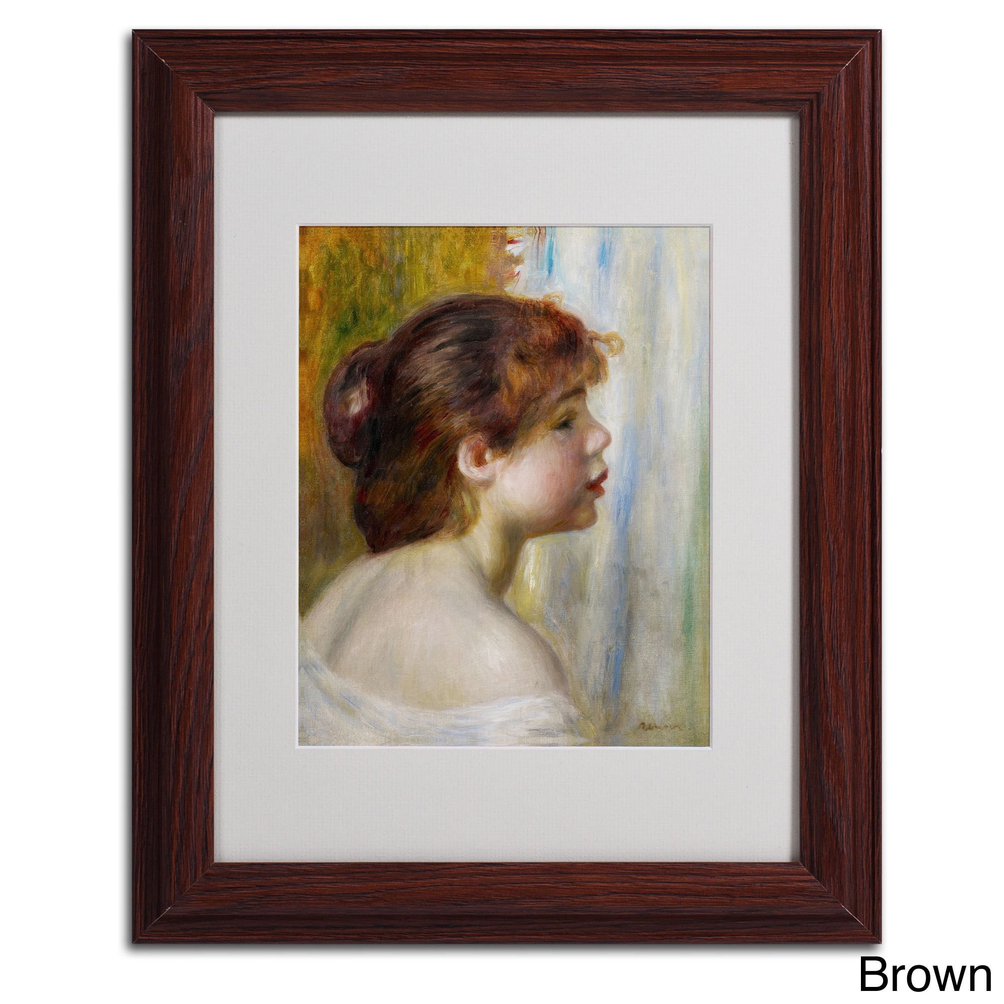 Trademark Fine Art "Head of a Young Woman" Canvas Art by Pierre Renoir, Black Frame