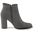 thumbnail image 7 of Unique Bargains Women's Pointed Toe Ruffle Block Heels Ankle Booties Grey 6, 7 of 7
