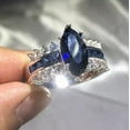 thumbnail image 2 of TAAPSEE JEWELS Women's Marquise Cut Lab Created Blue Sapphire Cocktail Wedding Ring 14k White Gold Plated, 2 of 3