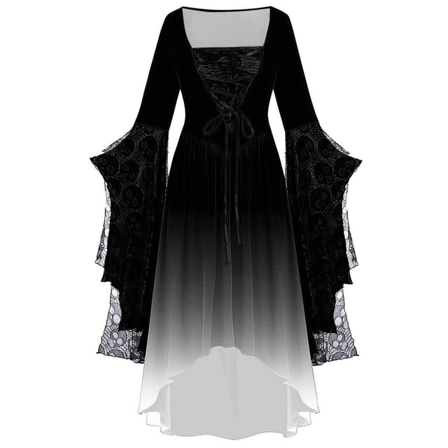 Besolor Robe Médiévale pour Femmes Grande Taille Renaissance avec Bordure en Dentelle Robe à Manches Longues Robe Rétro Dégradée Halloween