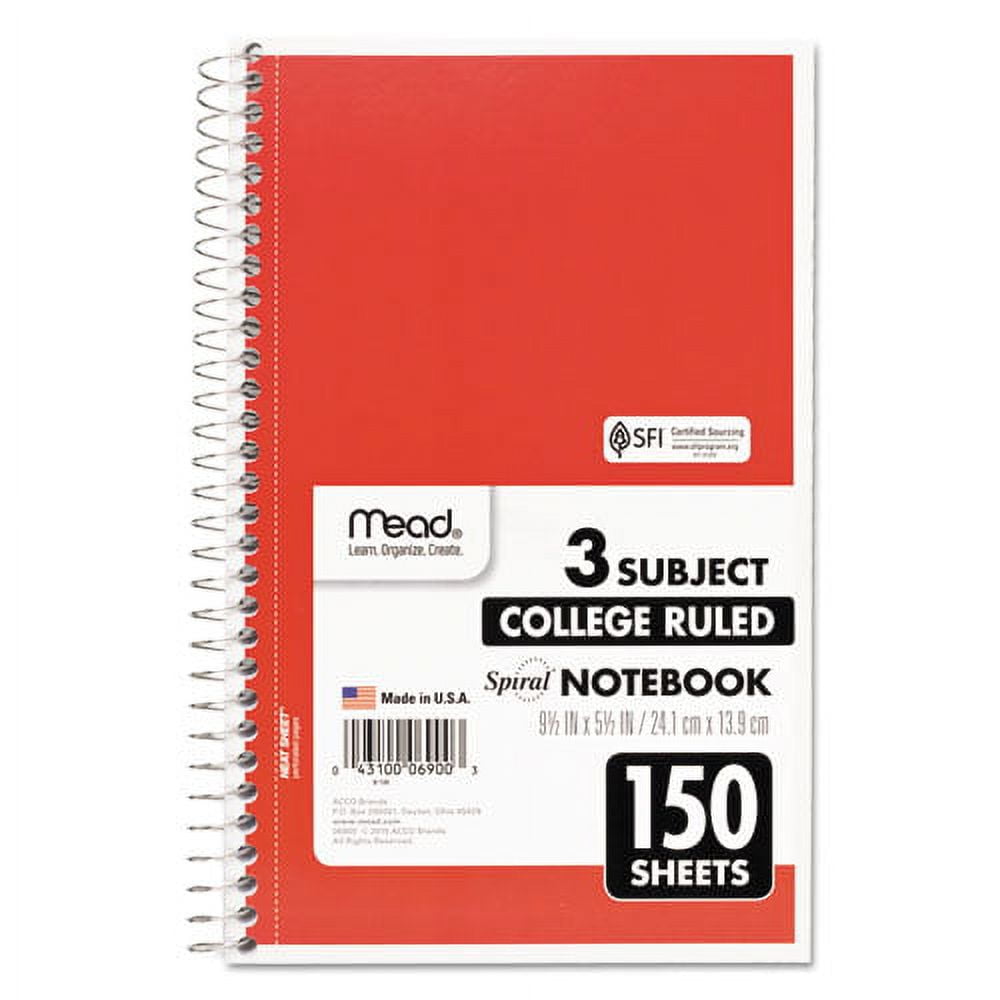 "Spiral Notebook, 3 Subject, Medium/college Rule, Randomly Assorted Covers, 9.5 X 5.5, 150 Sheets | Bundle of 2 Each"