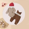 thumbnail image 2 of Kaprioy Baby Boy Winter Clothes My First Christmas Baby Boy Outfit Newborn Infant Striped Long Sleeve Romper Suspender Overalls Pants Hat 3Pcs Set, 2 of 8