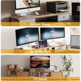 thumbnail image 4 of Dual Monitor Stand Riser with Drawers Extra Long Wood Desk Organizer Desktop Riser for Laptop Printer Computer TV Perfect for Home Office, 4 of 8