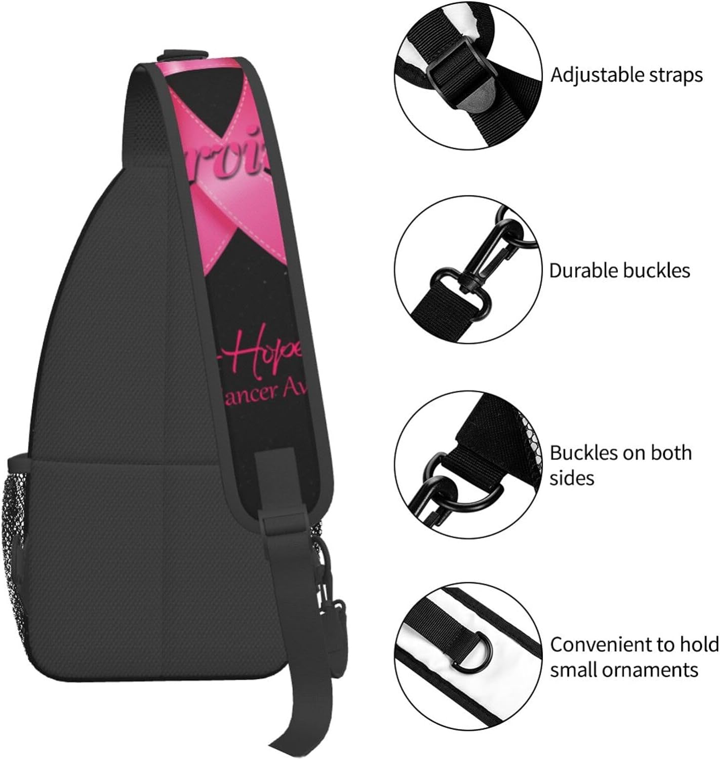 Breast Cancer Survivor Faith Love Hope Sling Bag Crossbody Hiking Travel Chest Bags Backpack Shoulder Daypack for Women Men