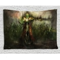 thumbnail image 1 of Fantasy World Decor Tapestry, Death King and Army Sword Demon Ghost Revenge Battlefield Illustration, Wall Hanging for Bedroom Living Room Dorm Decor, 80W X 60L Inches, Green Brown, by Ambesonne, 1 of 2