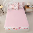 thumbnail image 4 of Homewish Bowknot Kids Zipper Twin Comforter Sets with Fitted Sheet and 2 Pillowcases, Strawberry Print Zipper Bedding Set, Black Reversible, Pink Reversible, 4 Pieces, 4 of 6