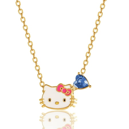 Sanrio Hello Kitty Brass Heart Birthstone Charm Necklace - 16 + 2'' Chain, December