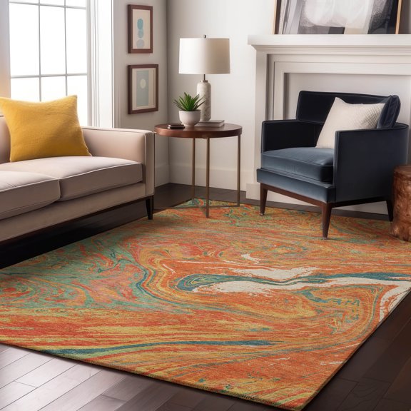 Addison Rugs Mayfield Premium Machine Washable Transitional Abstract Orange Rectangle Rug, 5' x 7'6"