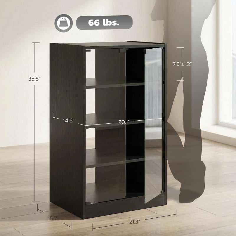 Alvantor 4-Tier Hi-Fi Storage Stand with Glass Doors & Adjustable Shelves 21.3x15.7x35.8 Black