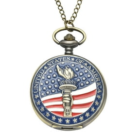 Shop LC Strada Antique Statue of Liberty Torch American Flag Pocket Watch with Chain 31"