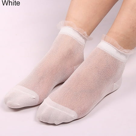 

Shulemin Summer Women Ladies Sheer Silky Glitter Transparent Lace Ankle Socks Gift