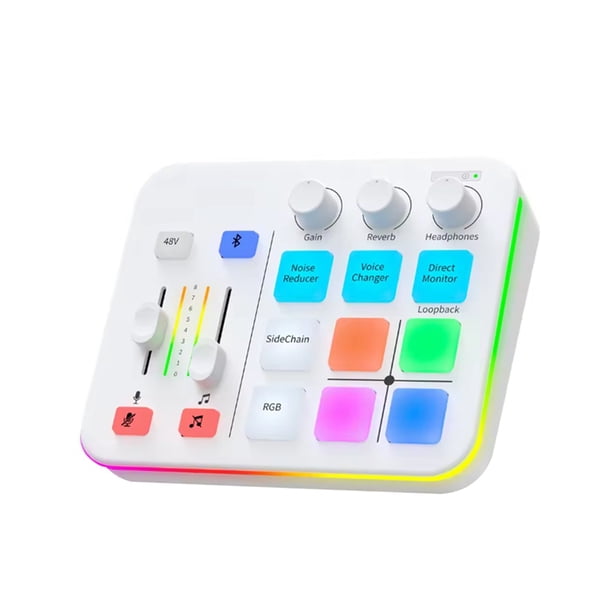 Mezclador de Audio para Juegos, Transmisión de Efectos de Sonido RGB Personalizados de 4 Canales con Interfaz de Micrófono XLR.